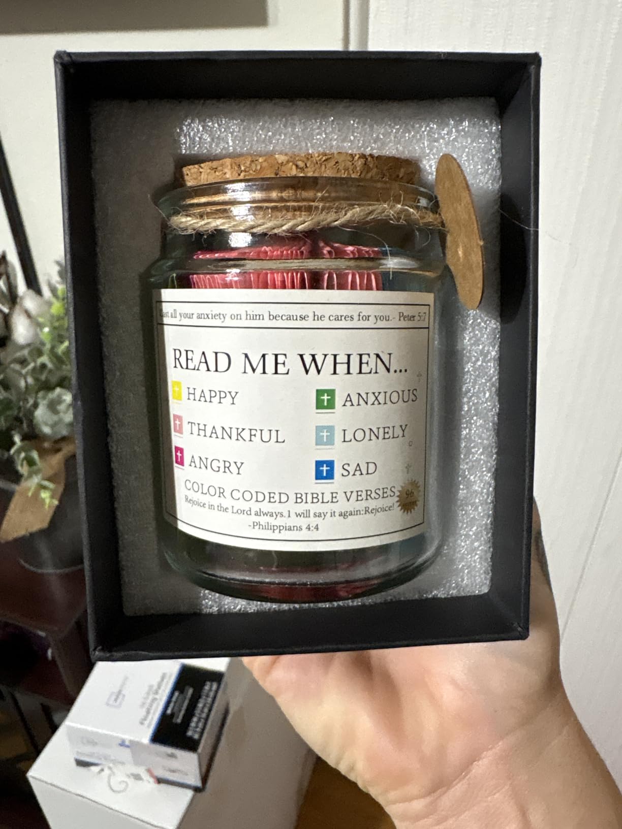 Bible Verse Jar, Read Me When Bible Verses Jar for Daily Encouragement | Christian Gifts for Women, Birthday Gifts for Mom, Graduation Gift for Her, Christmas Gift, Prayer Cards with a Ribbon Bow customer photo 1