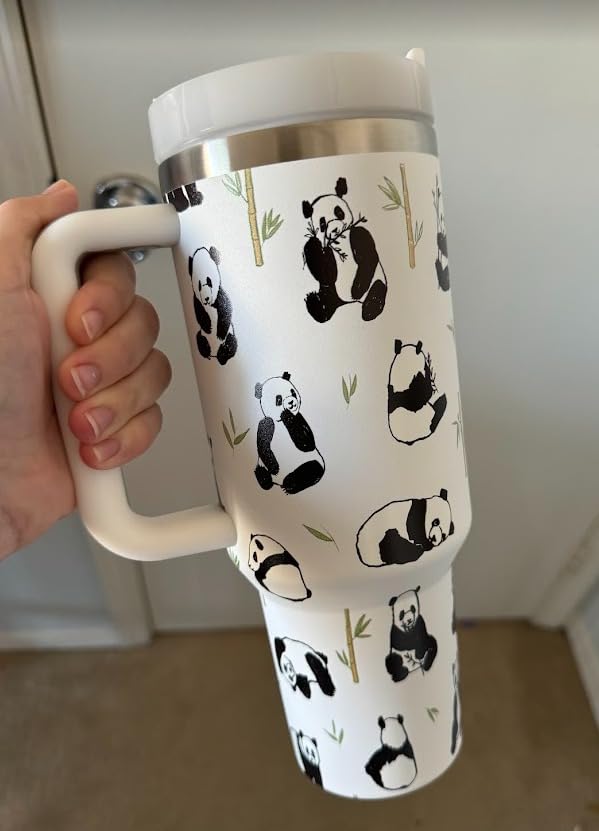 40 OZ Panda Tumbler with Handle. Panda Lover Cup Gift. 40 OZ Unique Birthday Christmas Panda Tumblers Gifts for Women Men. customer photo 1