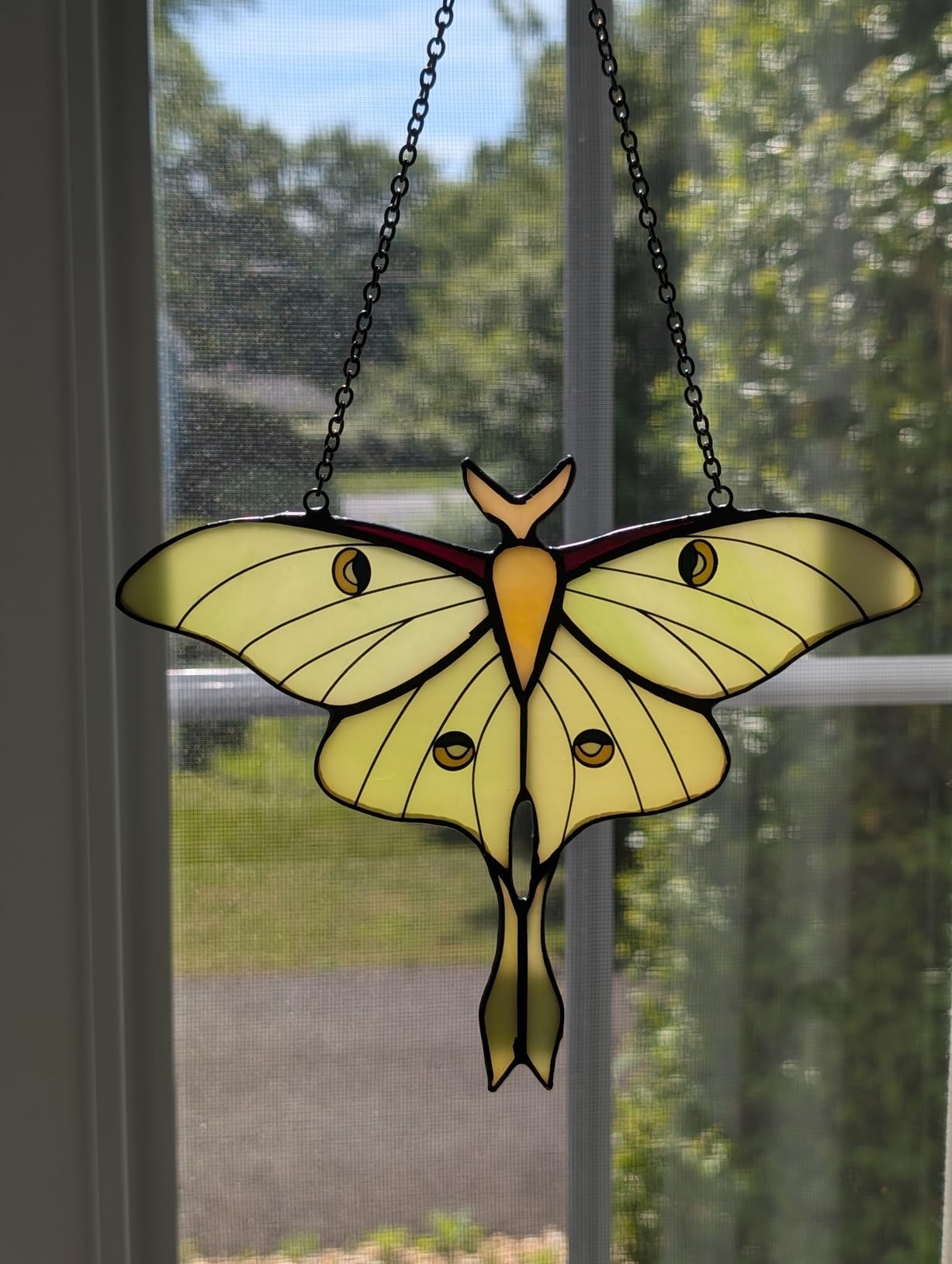 Green Luna Moth Stained Glass Window Hanging - Handmade Real Glass Suncatcher for Women, Mom, Grandma - Elegant Green Butterfly Gifts Box Home Decor (H5.8xW7.3Inch) customer photo 1