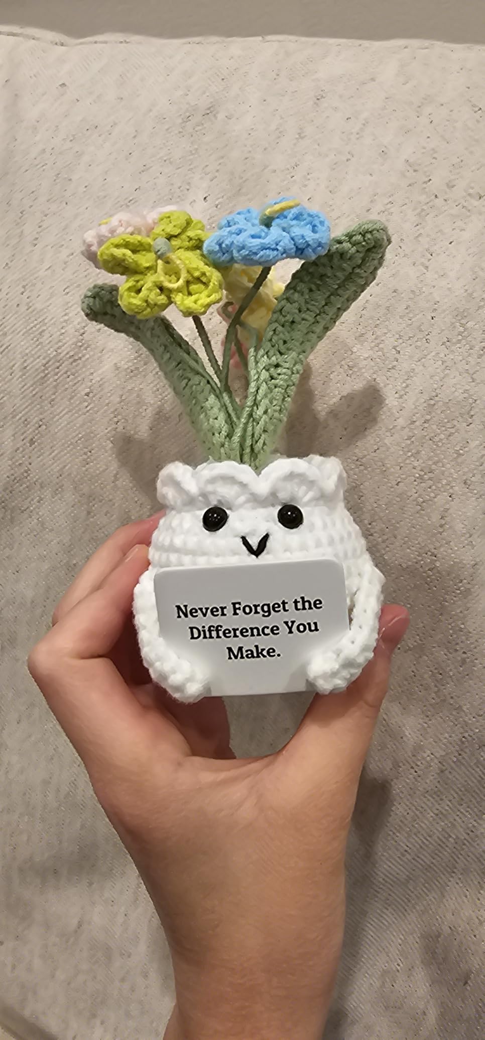 Forget-Me-Not Crochet Flower Potted Plant Gift | Difference You Make Gift, Boss Day, Teacher Appreciation, Coworker & Nurse, Thank You Gift, Desk Decor, 4.7 In H x 2.4 In W customer photo 2