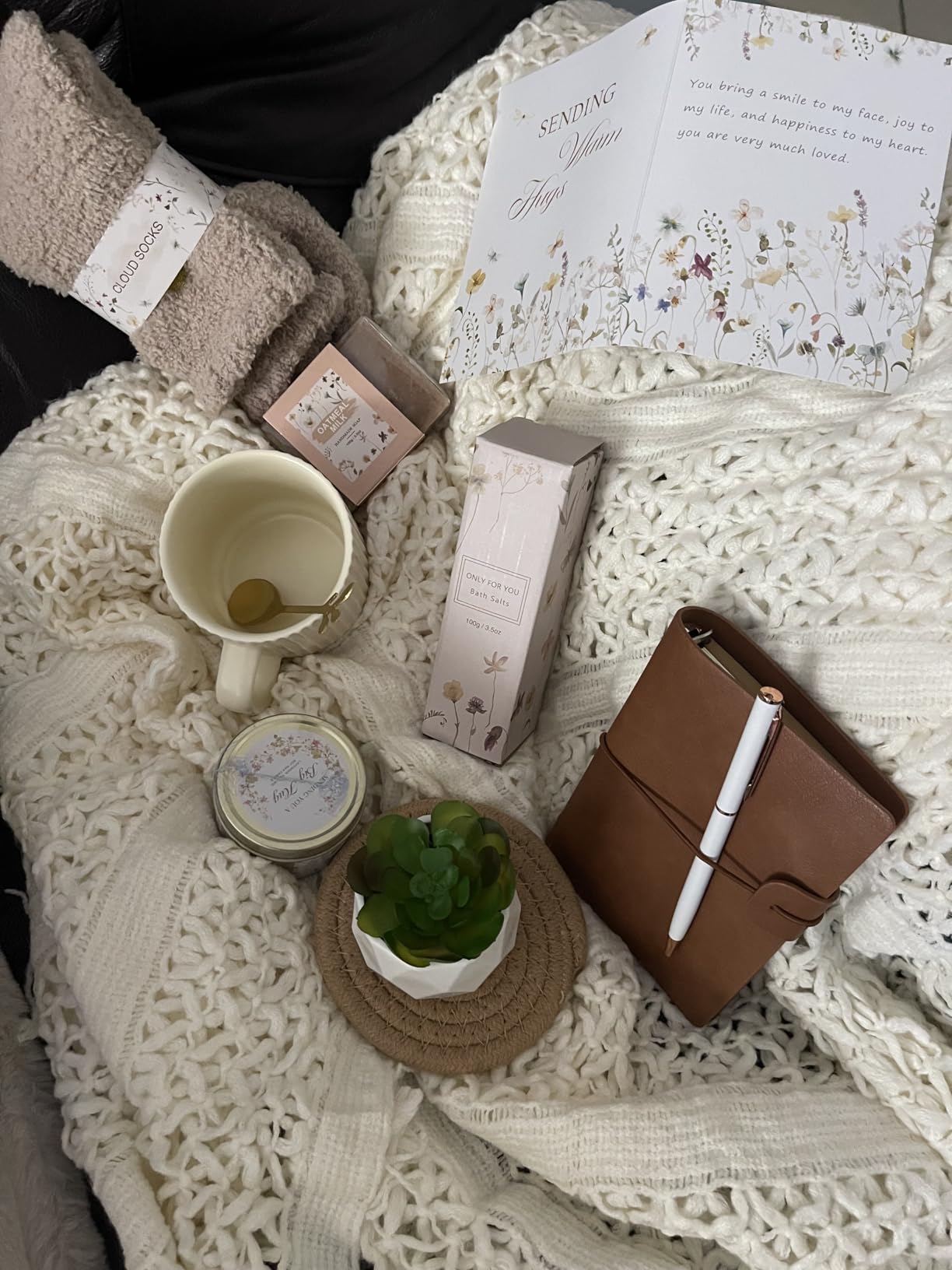 Birthday Gifts for Women, Get Well Soon Self Care Package Box, Sending Hug Baskets Thinking of You Inspirational Gift for New Mom Best Friend Birthday (Ivory) customer photo 1