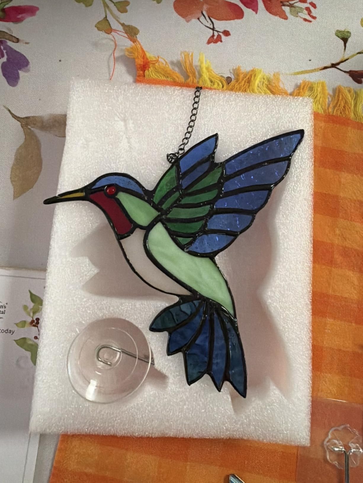 2 Packs Hummingbird Stained Glass Window Hanging Suncatchers - 6 Inch Handmade Real Glass with Copper Foil Edges, Bird Safe Gifts for Women Mom Grandma Bird Lovers(Suction Hooks Included) customer photo 2