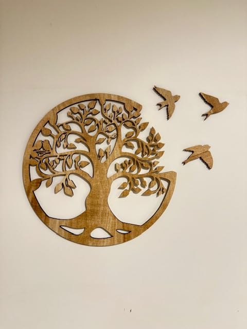 Wooden Tree of Life Wall Art 12 Inch Round Tree Life Wall Decor with 3 Bird | Rustic Family Tree of Life Wall Hanging Plaque for Bedroom Living Room Kitchen Office Farmhouse Decor Indoor Outdoor Ornament customer photo 2