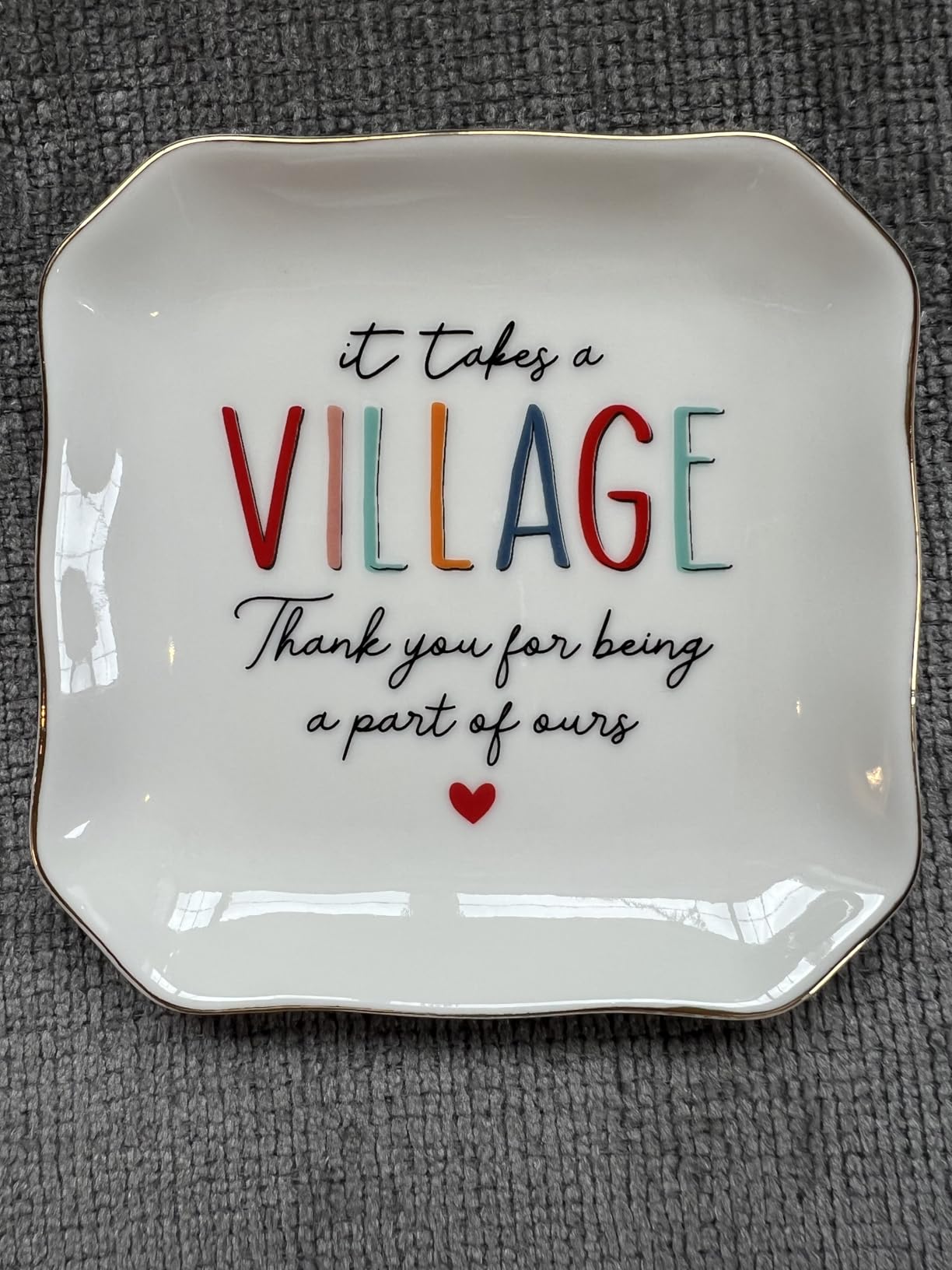 HEXMOZ Back to School Teacher Gifts - Thank You Gifts for Women | Appreciation Gift for Teacher Nurse Daycare Provider Nanny Babysitter, It Takes a Village Ceramic Jewelry Dish Tray 4.5