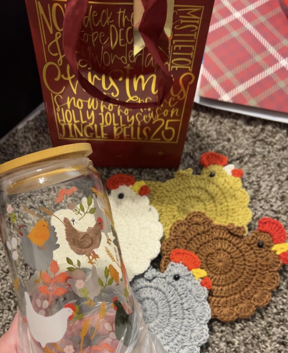 16 oz Cottagecore Glass Cup w/Lid & Straw, Funny Chicken Gifts for Chicken Lovers, Women, Men, Owners, Mom, Her, Farmer, Crazy Chicken Lady Gifts, Cute Mothers Day, Farmhouse, Rooster Decor customer photo 1
