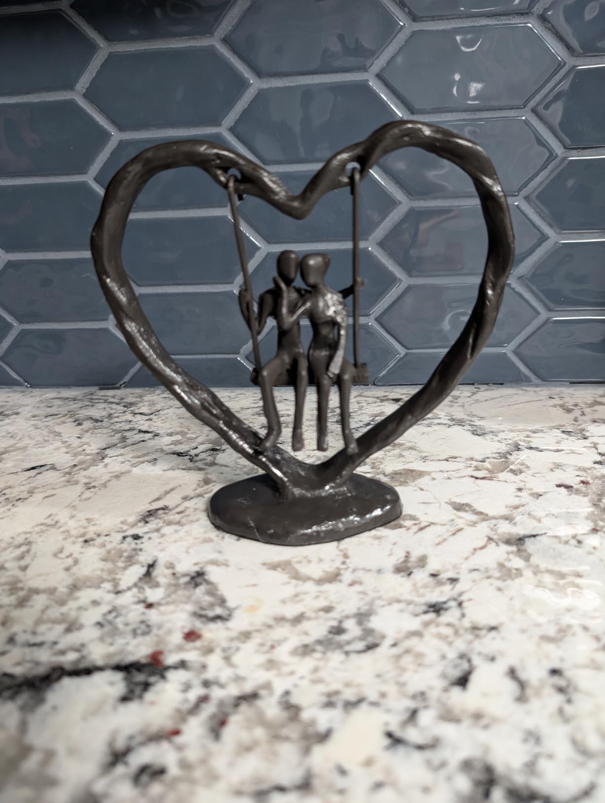 25th/Silver Anniversary Wedding Gifts for Wife/Her/Him, Valentine's Day/Birthday/Wedding Gifts for Couples, Heart Sculpture/Figurine, Handcrafted Antique Silver Metal Couple Statue Decor customer photo 2