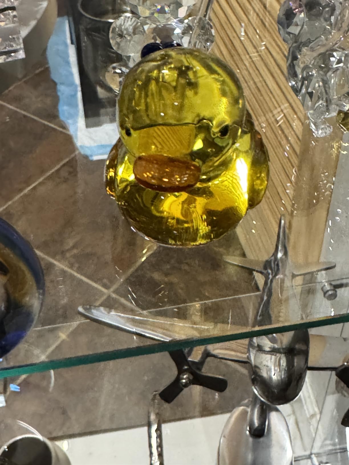 Yellow Crystal Glass Duck Figurine Animal Collectible 2.5 Inch Decor | Hand Blown Yellow Glass Duck Figurine Miniature Crystal Animal Ornament for Desk Shelf Home Office Christmas Display customer photo 2