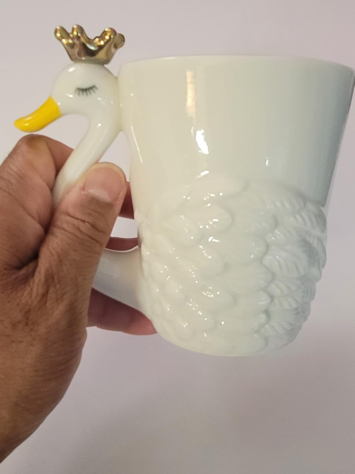 FoldTier 16 oz Cute Swan Coffee Mug for Women, Gold Crown Handle Cup | Ceramic with Embossed Feather Texture, Gift for Mom Grandma Girlfriend Birthday Mother's Day, Unique Animal Design customer photo 1