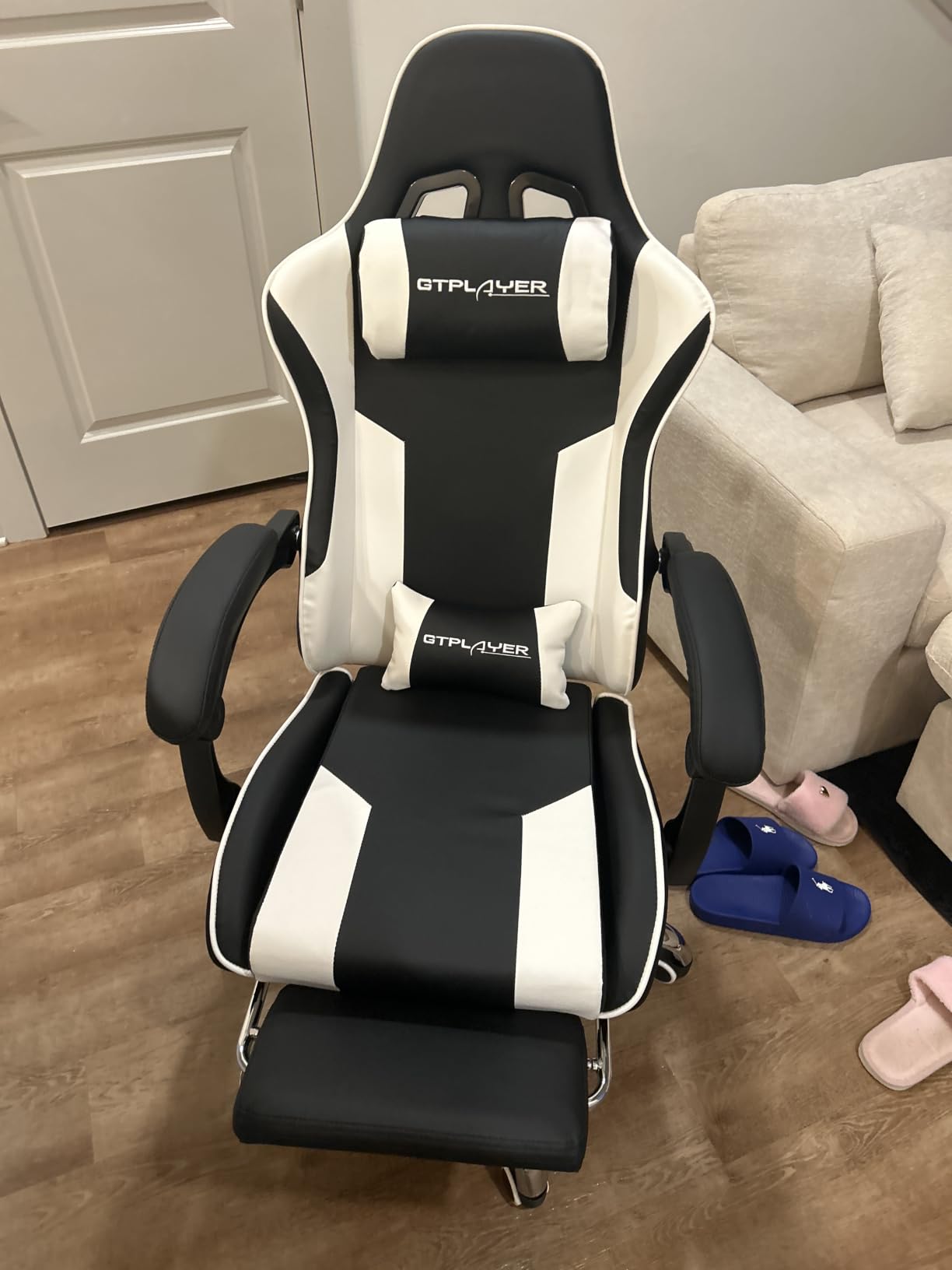 GTPLAYER Gaming Chair, Computer Chair with Footrest and Lumbar Support, Height Adjustable Game Chair with 360°-Swivel Seat and Headrest and for Office or Gaming (Pearl White) customer photo 1