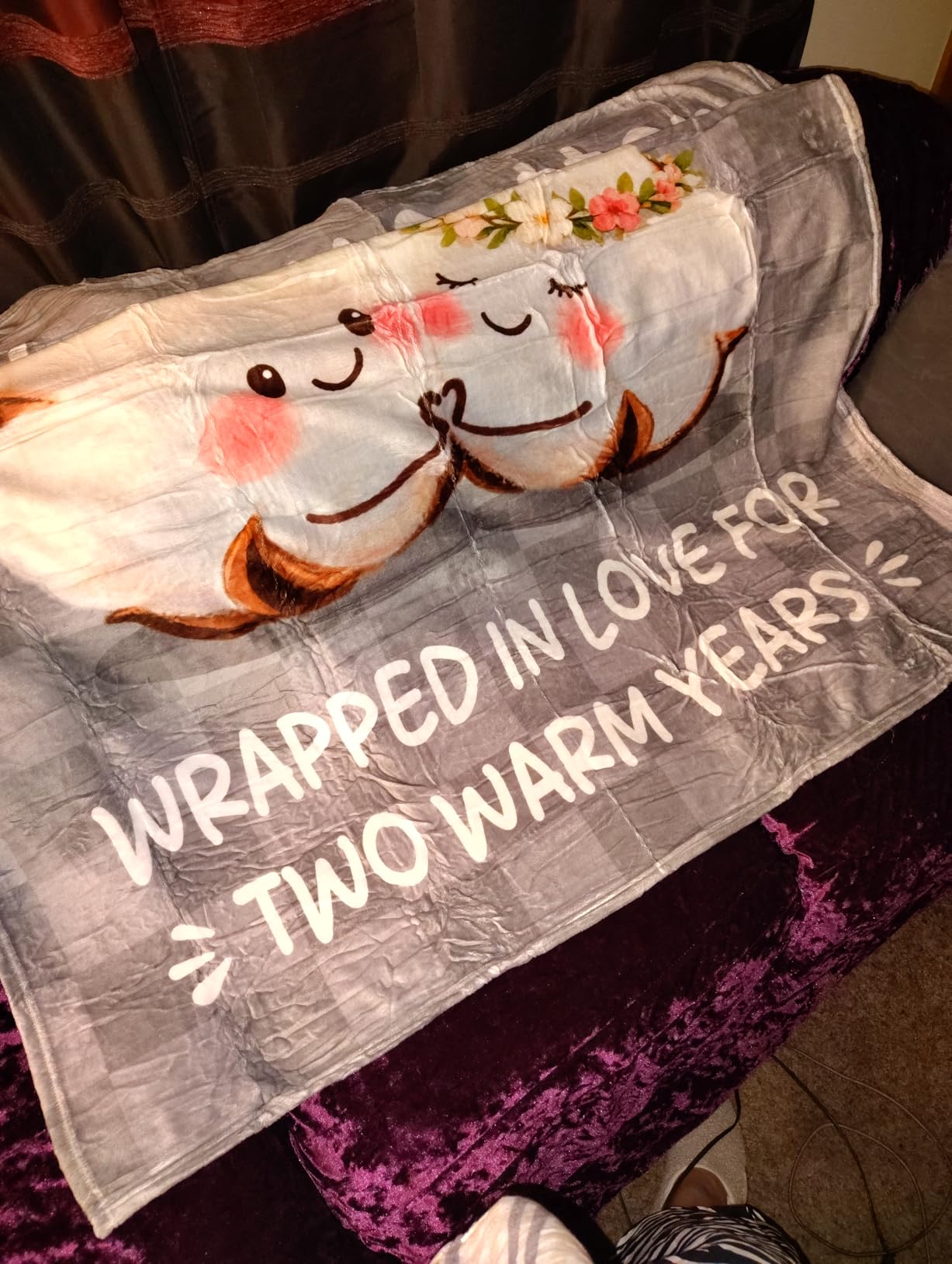 2 Year Anniversary Blanket Gifts for Him Her - Couple Blanket | 2nd Cotton Anniversary Wedding Gifts for Men Women Husband Wife Couple, Happy Cotton 2 Year Marriag Gift for Him Her customer photo 1