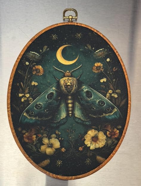Fewgb Vintage Luna Moth Oval Wall Art Decor Framed, Cottagecore Butterfly Floral Canvas Wall Art Prints Picture, Mystical Gothic Art Nouveau Hanging Room Decor Artwork for Gallery Bedroom 9x12 customer photo 1