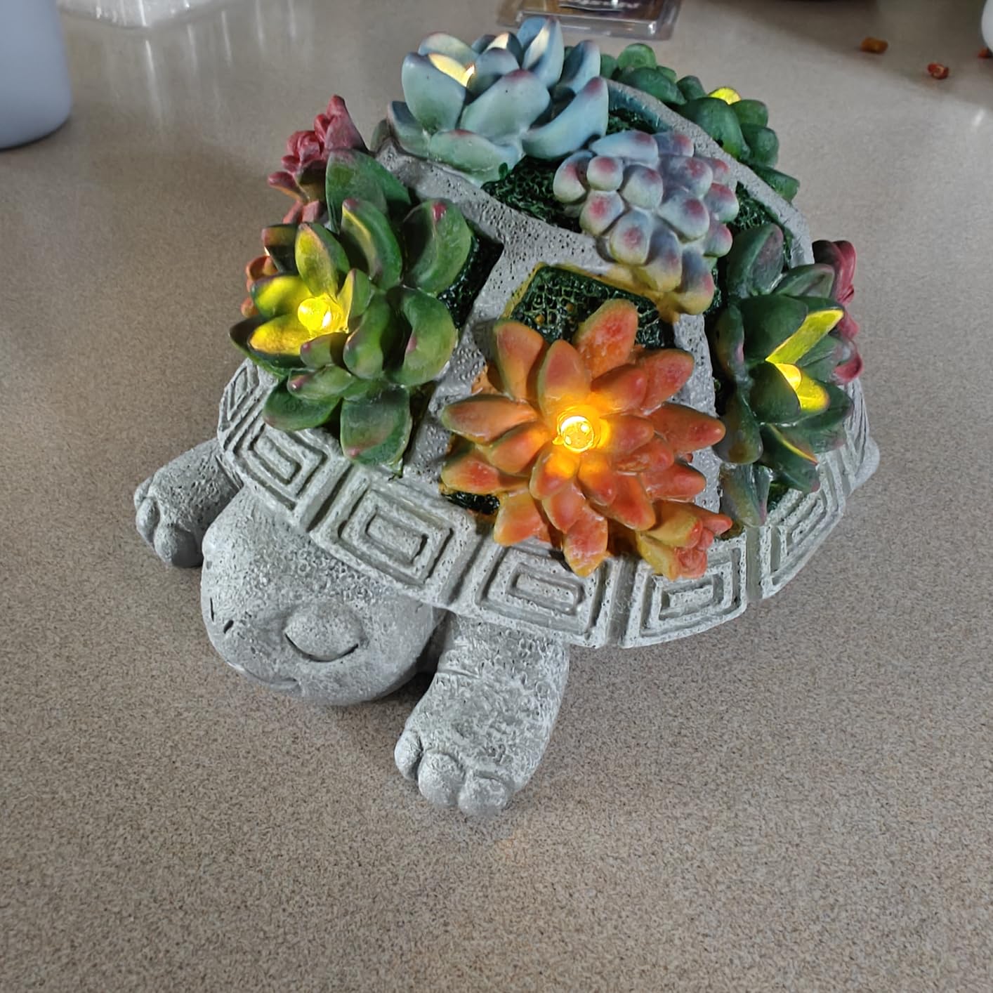 Turtle Garden Decor with Succulent LED Solar Lights Tortoise Garden Outdoor Statue for Yard Decorations Outside Patio Balcony Home Decoration Art Gift for Women Mom Grandma customer photo 2