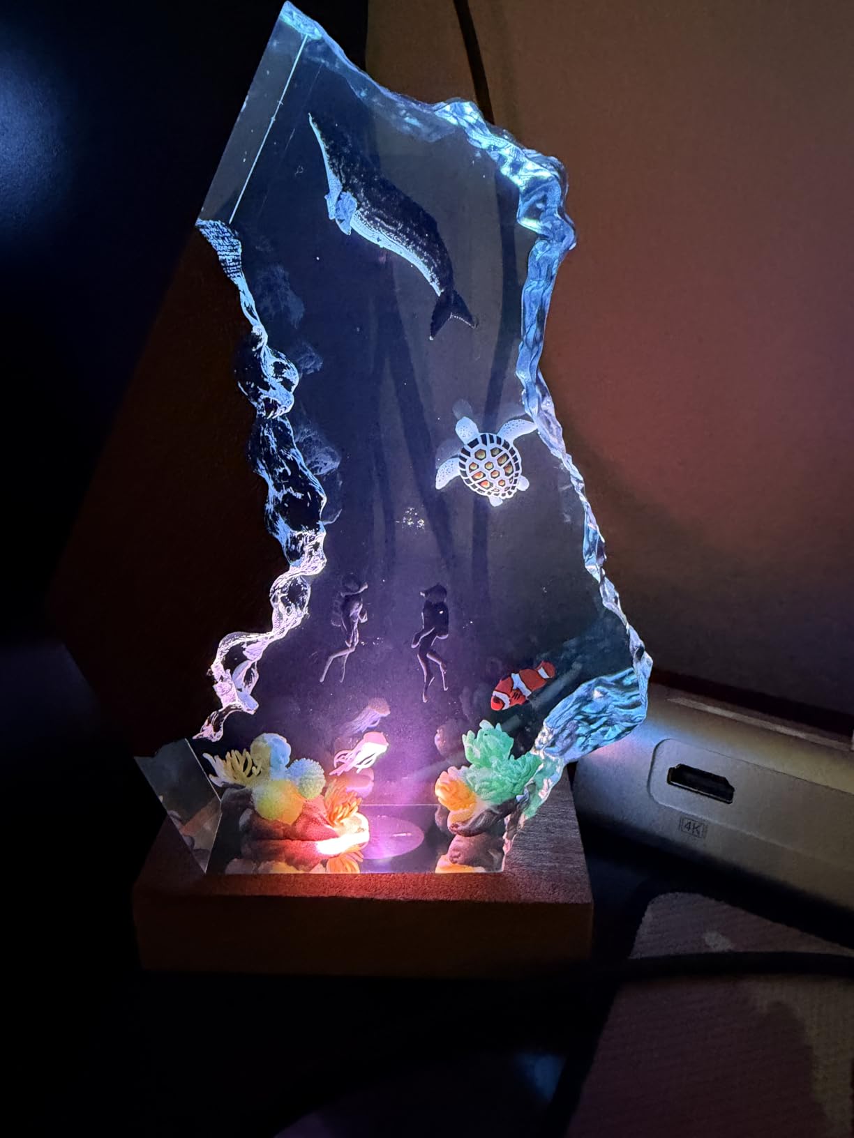 Humpback Whale Resin Ocean Lamp, Handmade Night Light for Room Office Decor | Multi-Color Resin Light, Ocean Gifts for Holiday Birthday, Humpback Whale Gifts for Men Father Husband Brother (6