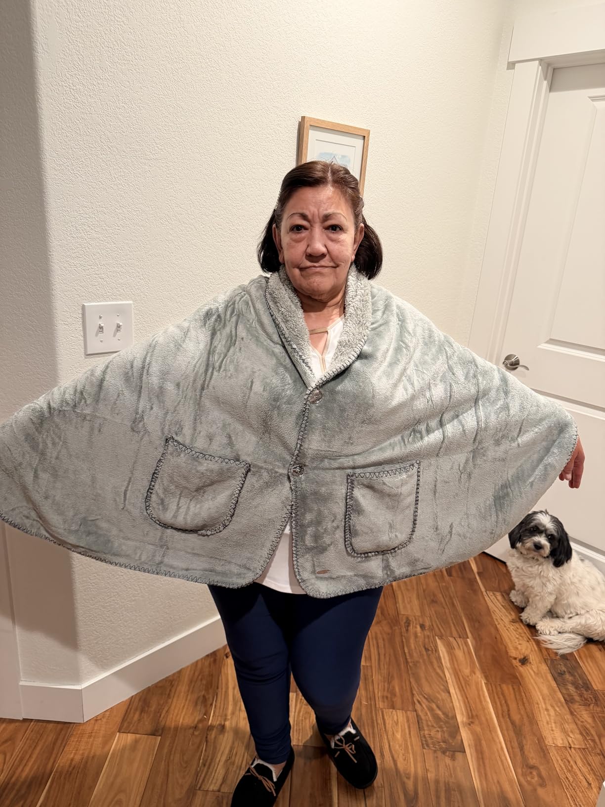 Original Premium Double Layer Poncho Blanket, No Sleeves, Sherpa (Grey) | Easy On-Easy Off comfort with arm freedom and double-layer warmth. Perfect gifts for moms, grandmas, and elderly women customer photo 2