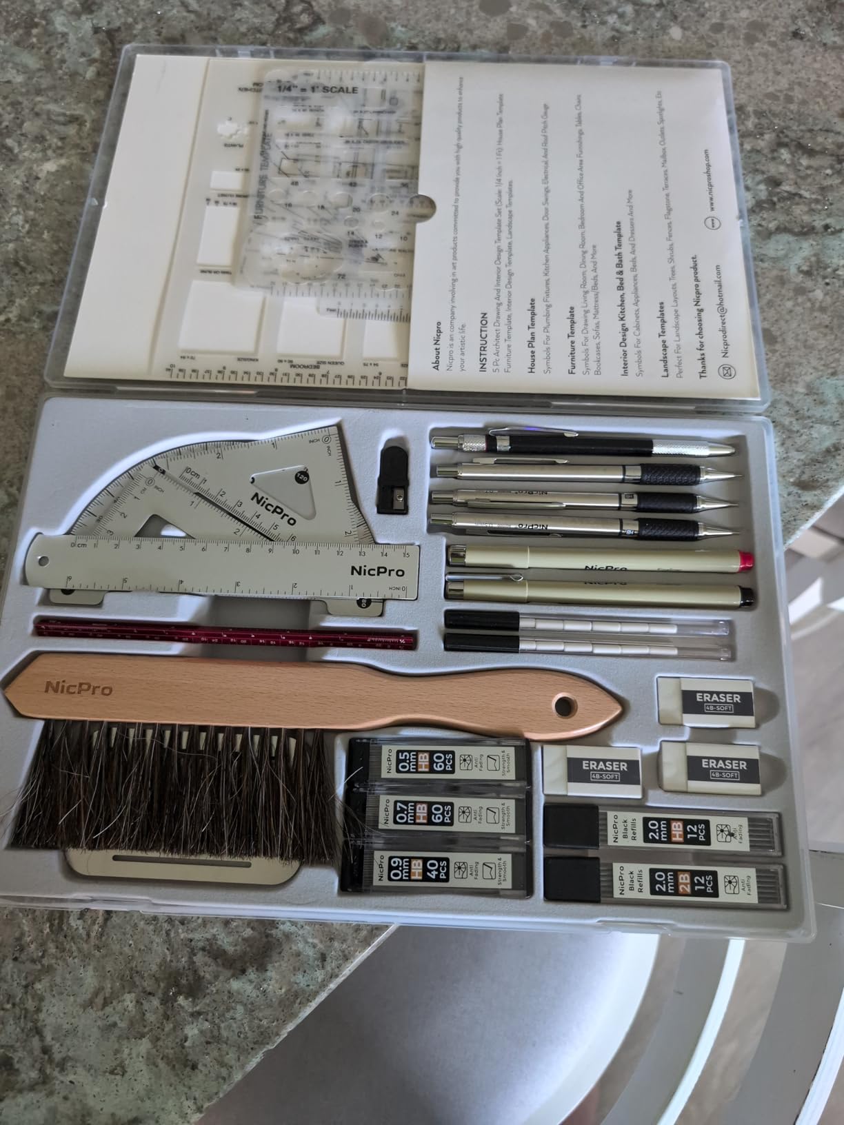 Nicpro 21PCS Professional Drafting Tools & Geometry Set with Case | Architect Compass & Protractor Set, Metal Pencils Pens, Scale Metal Ruler, 5 Drawing Templates for Interior House Plan Design customer photo 1