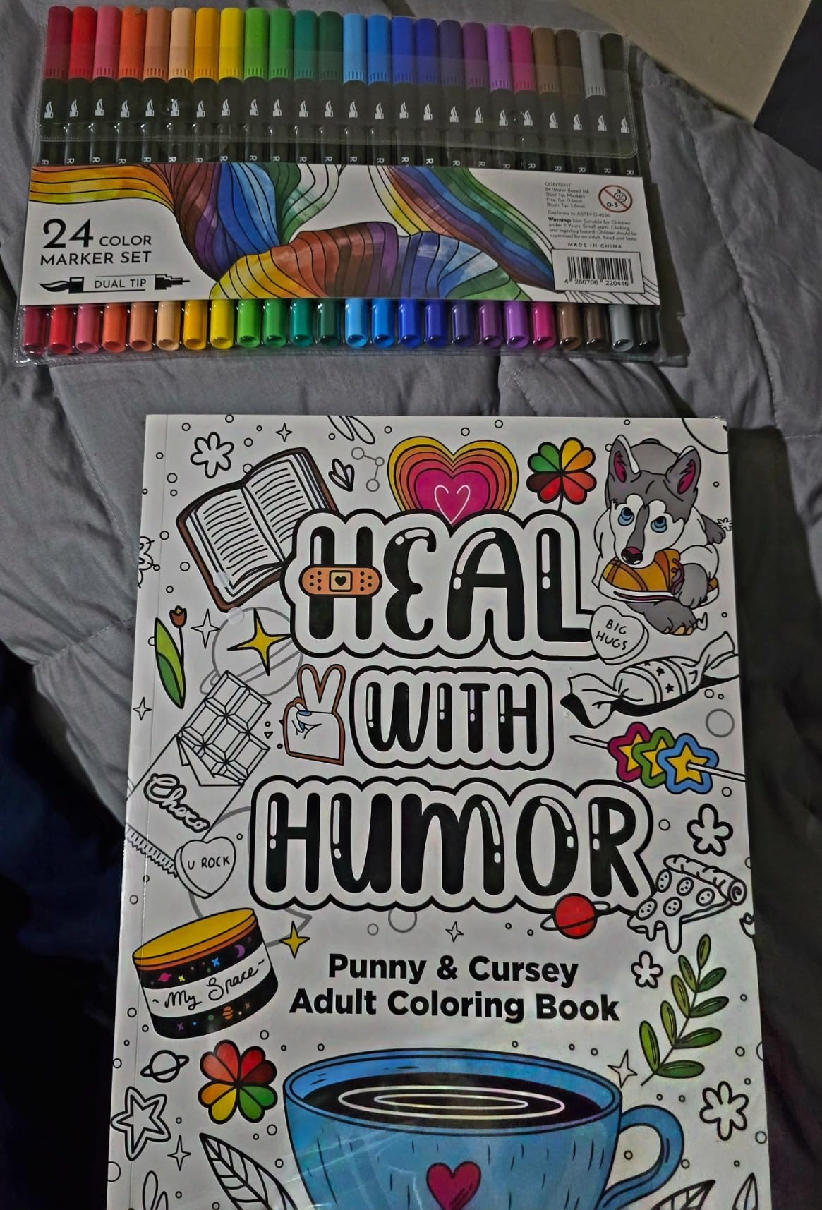 Adult Coloring Book & 24 Markers, Funny Cancer & Chemo Care Gift for Women | Get Well Gifts for Women After Surgery, Chemo Care Package, 24 Dual-Tip Markers, Funny Sassy Uplifting Self-Care Designs customer photo 1